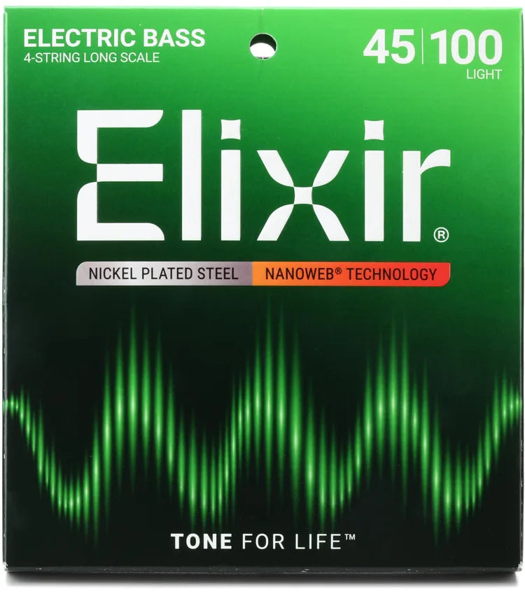 Elixir Nanoweb Electric Bass Guitar Strings Nickel Plated Steel - .045-.100 Light Long Scale