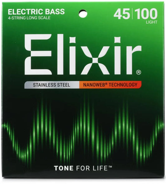 Elixir Nanoweb Electric Bass Guitar Strings Stainless Steel - .045-.100 Light Long Scale