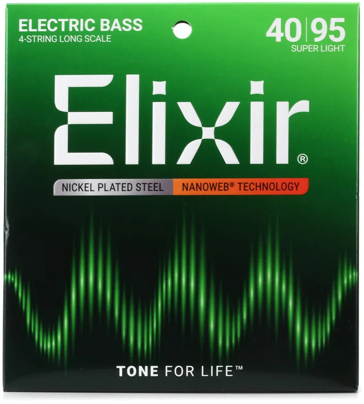 Elixir Nanoweb Electric Bass Guitar Strings - .040-.095 Super Light Long Scale 4-string