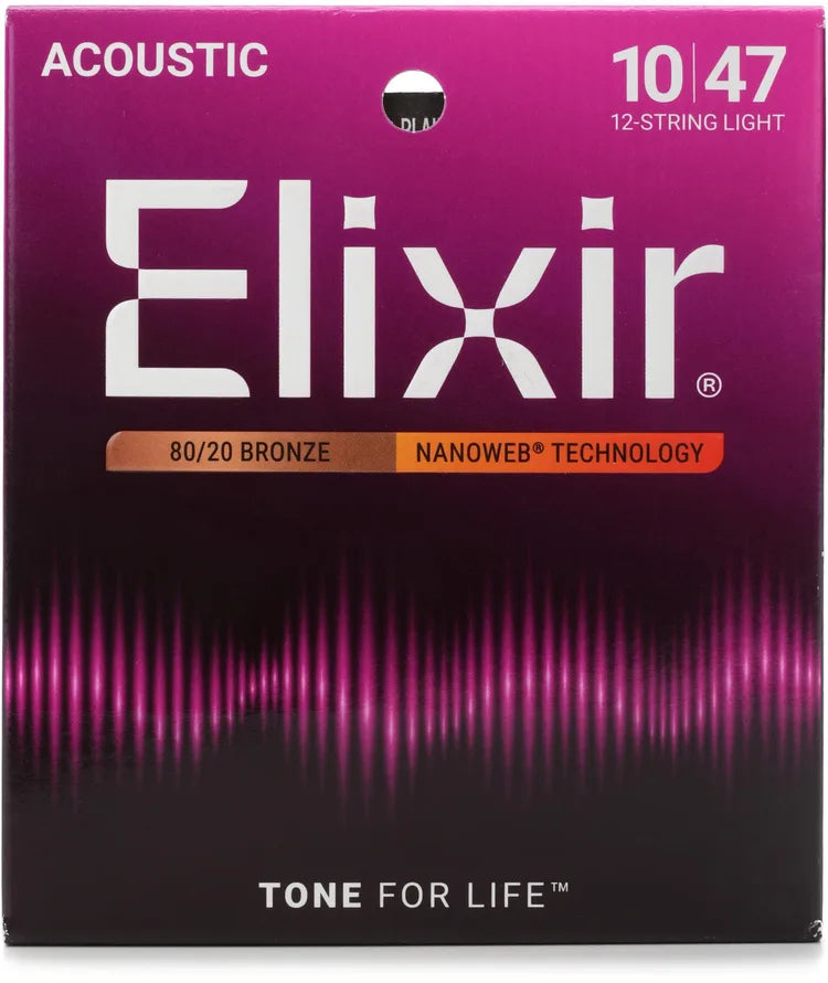 Elixir Nanoweb 80/20 Acoustic Guitar Strings - .010-.047 Light 12-String