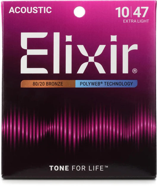 Elixir Polyweb 80/20 Bronze Acoustic Guitar Strings - .010-.047 Extra Light