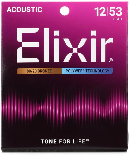 Elixir Polyweb 80/20 Bronze Acoustic Guitar Strings - .012-.053 Light
