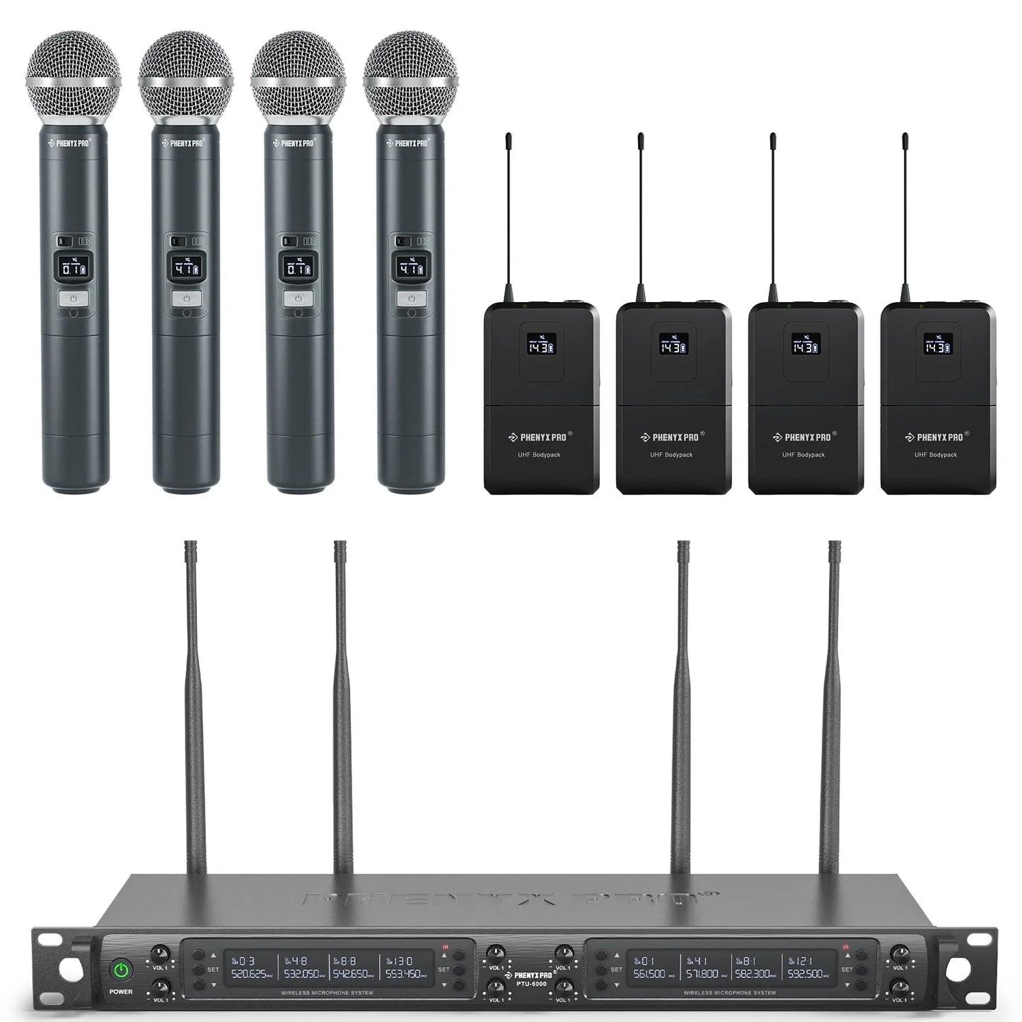 Phenyx Pro PTU-6000-4H4B 8-Channel Wireless Microphone System