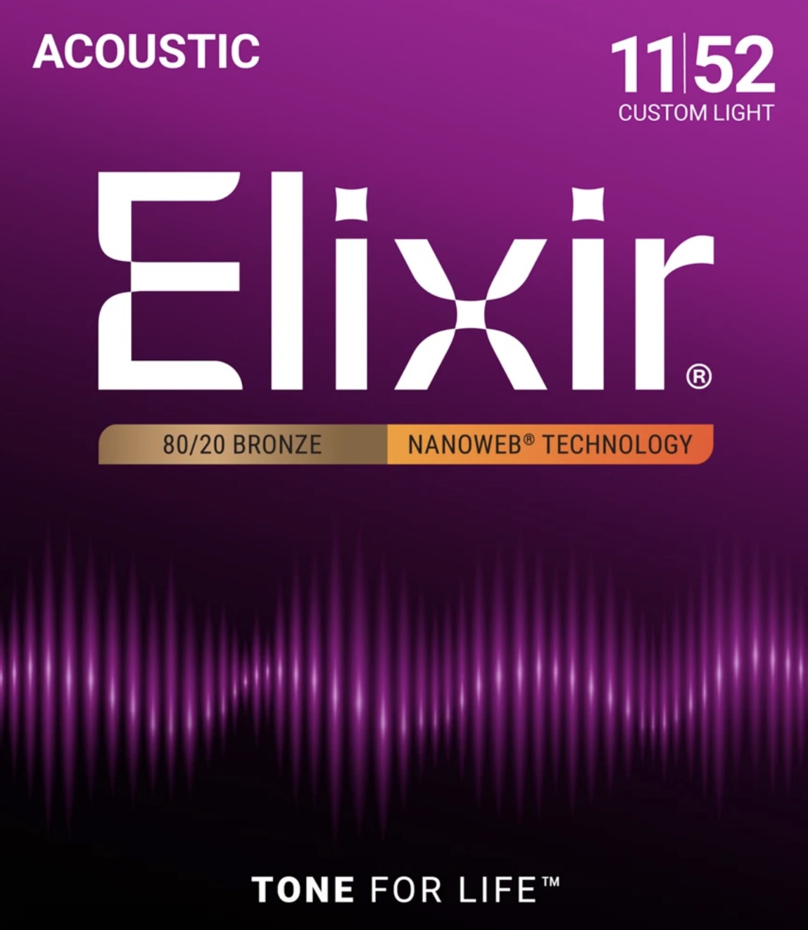 Elixir Nanoweb 80/20 Bronze Acoustic Guitar Strings - .011-.052 Custom Light