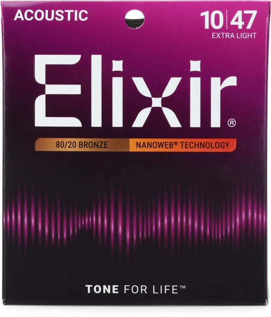 Elixir Nanoweb 80/20 Acoustic Guitar Strings - .010-.047 Extra Light