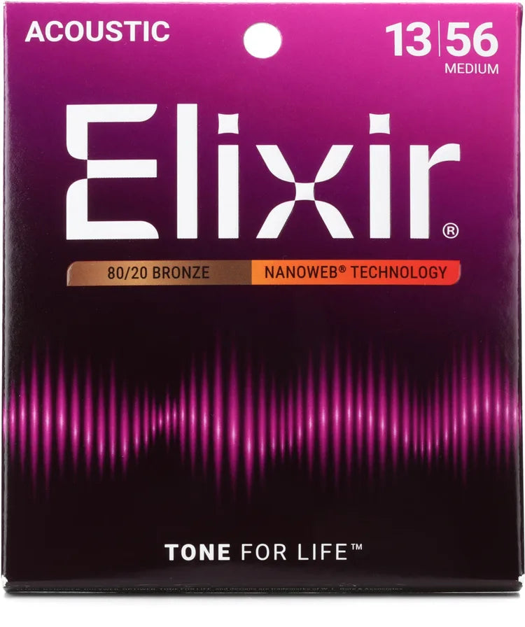 Elixir Nanoweb 80/20 Acoustic Guitar Strings - .013-.056 Medium
