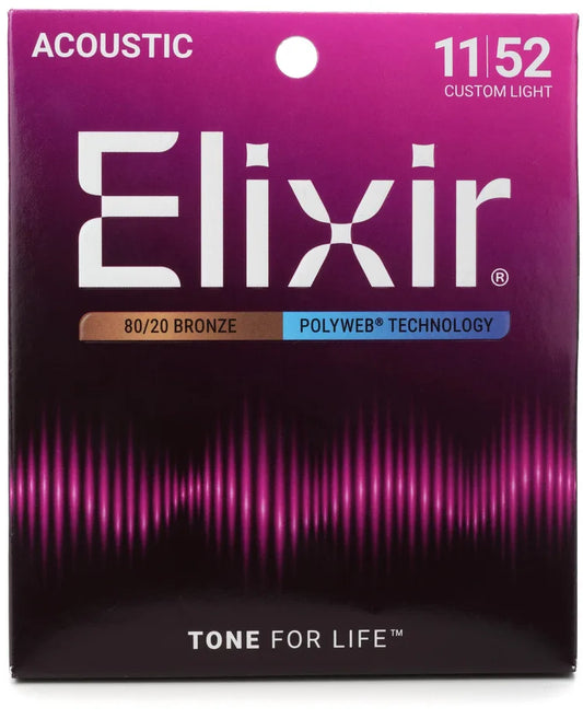 Elixir Polyweb 80/20 Bronze Acoustic Guitar Strings - .011-.052 Custom Light