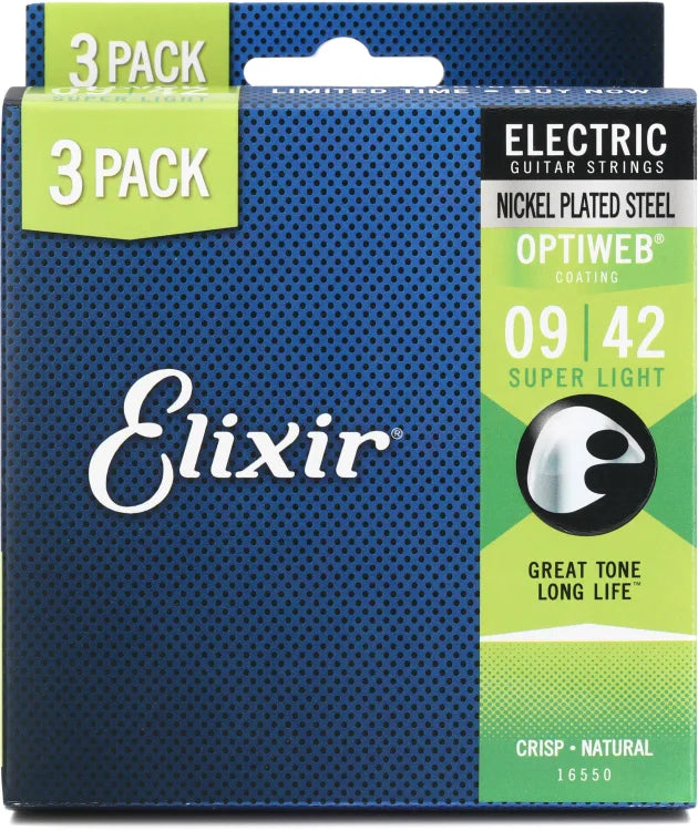 Elixir Optiweb Electric Guitar Strings - .009-.042 Super Light 3 Pack