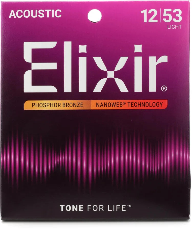 Elixir Nanoweb Phosphor Bronze Acoustic Guitar Strings - .012-.053 Light