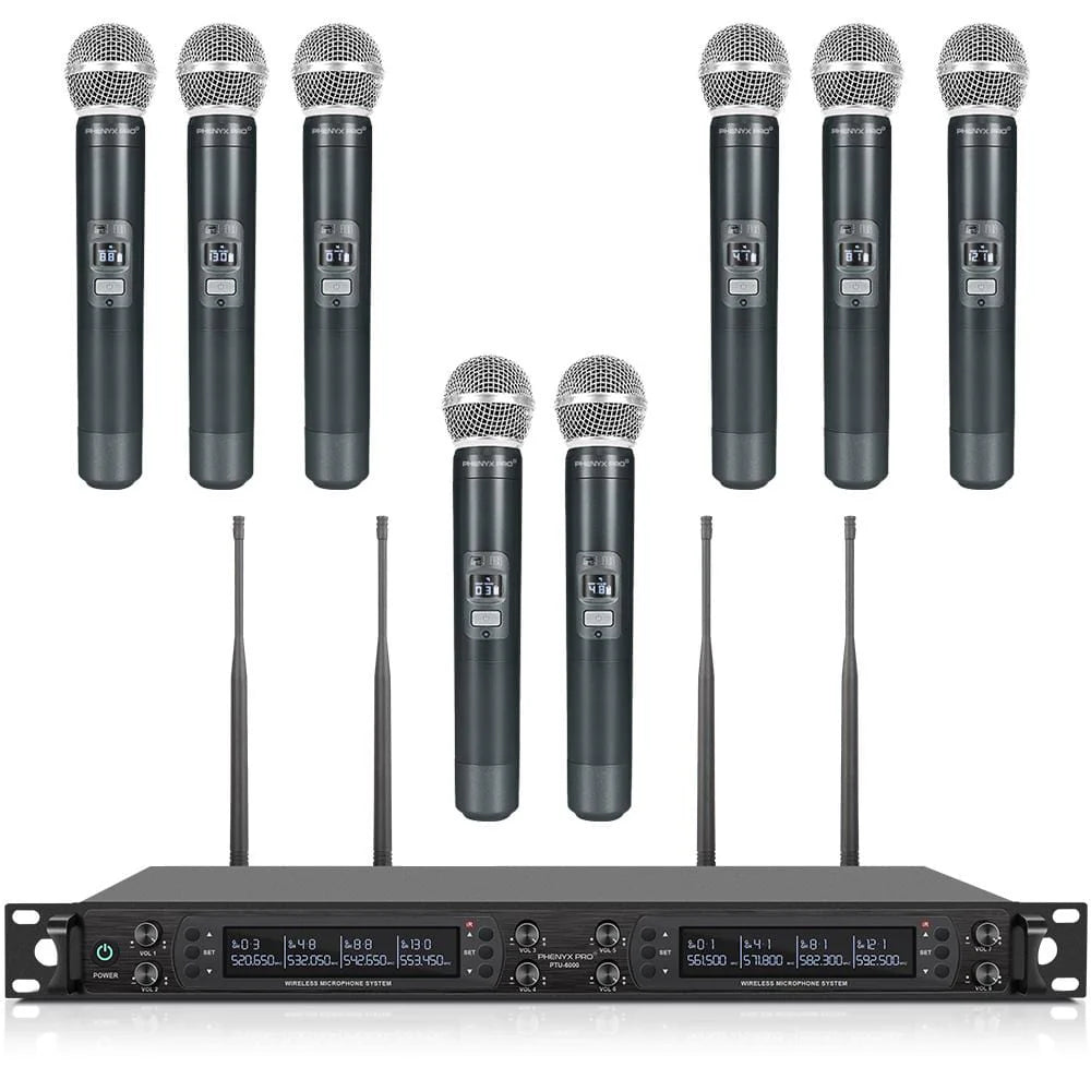 Phenyx Pro PTU-6000-8H 8-Channel UHF Wireless Microphone System
